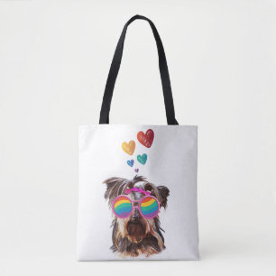 Yorkie Dog with Hearts Valentine's Day Tote Bag