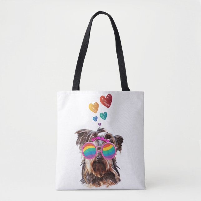 Yorkie Dog with Hearts Valentine's Day Tote Bag (Front)