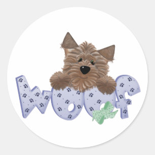 Yorkie Dog Woof (blue) Classic Round Sticker