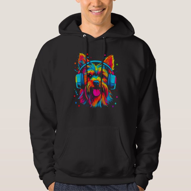 Yorkie Dog Yorkshire Terrier DJ Festival Hoodie (Front)