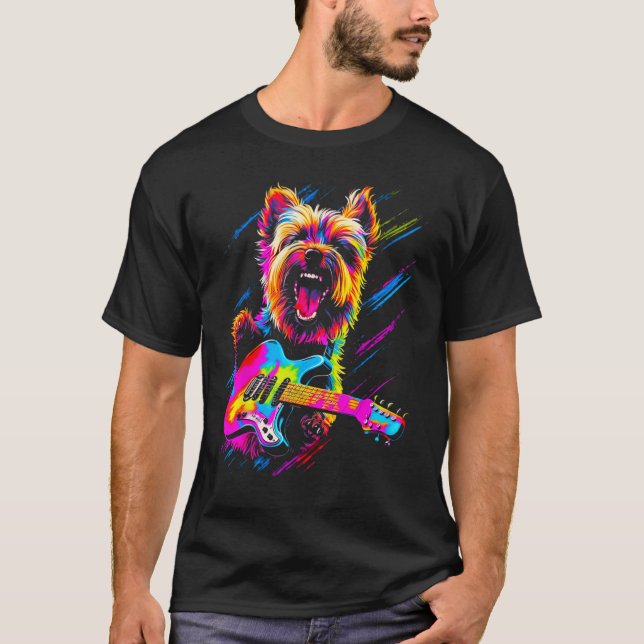 Yorkie Dog Yorkshire Terrier Guitar T-Shirt (Front)