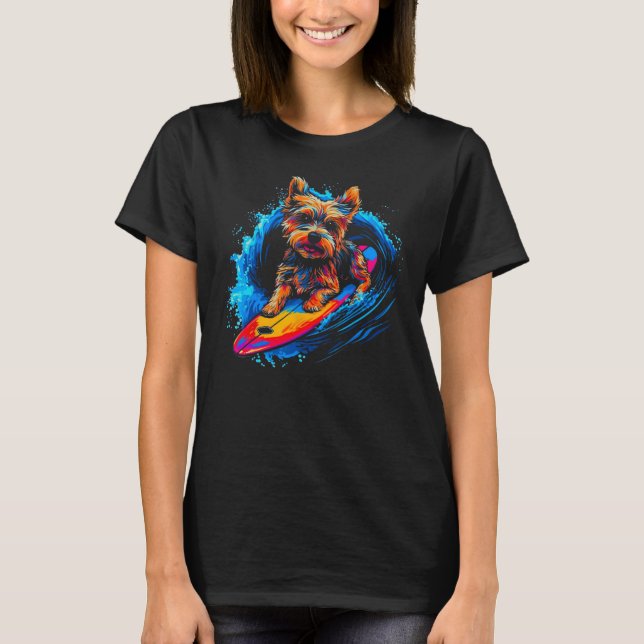 Yorkie Dog Yorkshire Terrier Surfing T-Shirt (Front)