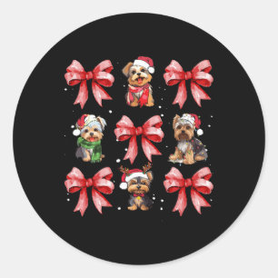 Yorkie Dogs Cute Coquette Bow Christmas Pet Animal Classic Round Sticker