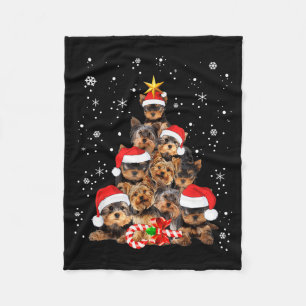 Yorkie Dogs Tree Christmas Sweater Xmas Pet Animal Fleece Blanket