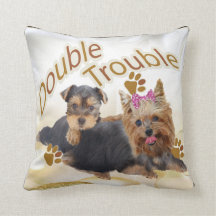 Yorkie Double Trouble Pillow By PetVenturesUSA