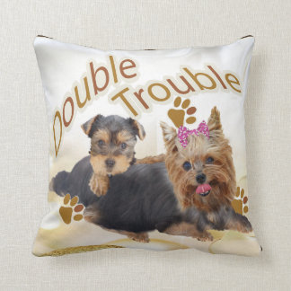 Yorkie Double Trouble Pillow By PetVenturesUSA