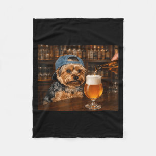 Yorkie Drinking Beer Funny Dog Meme Art Fleece Blanket