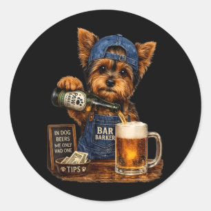 Yorkie Drinking Beer Funny Dog Meme Illustration Classic Round Sticker