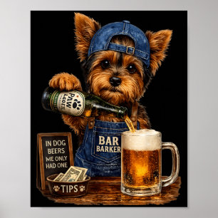 Yorkie Drinking Beer Funny Dog Meme Illustration Poster