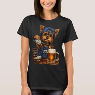 Yorkie Drinking Beer Funny Dog Meme Illustration T-Shirt