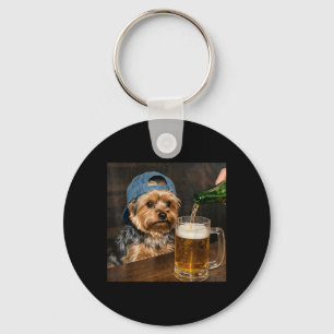 Yorkie Drinking Beer Funny Dog Meme Key Ring