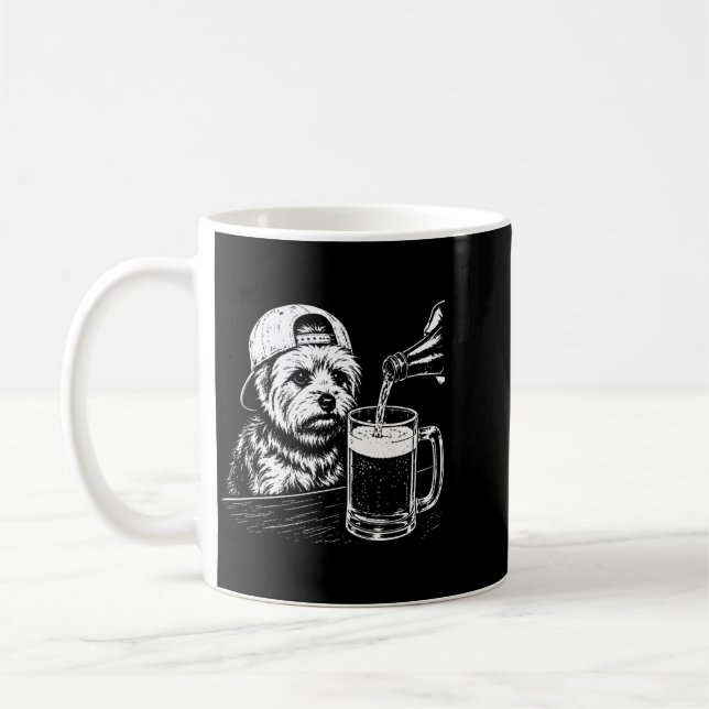 Yorkie Drinking Beer Funny Dog Meme Retro Coffee Mug (Left)