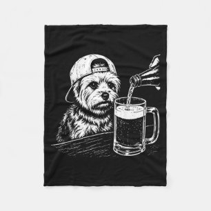 Yorkie Drinking Beer Funny Dog Meme Retro Fleece Blanket
