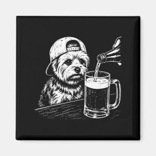 Yorkie Drinking Beer Funny Dog Meme Retro Magnet
