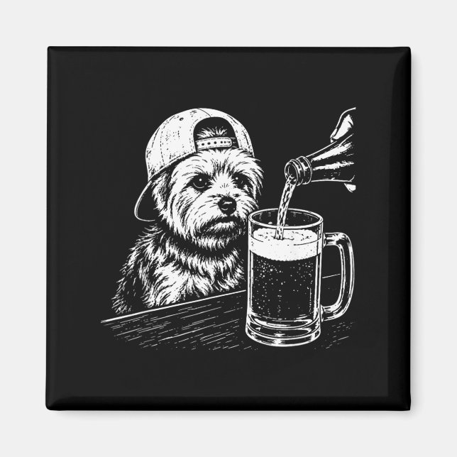 Yorkie Drinking Beer Funny Dog Meme Retro Magnet (Front)