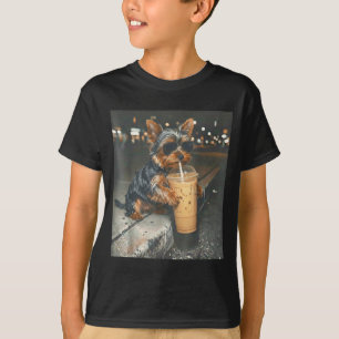 Yorkie drinking iced coffee funny animal meme dog T-Shirt