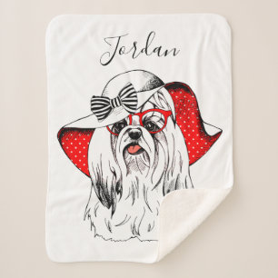 Yorkie Fashion Shoot   Add Your Name Sherpa Blanket