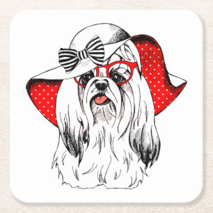 Yorkie Fashion Shoot Square Paper Coaster