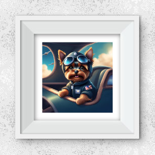 Yorkie Flying In The Airplane AI Generated Dog Art Poster