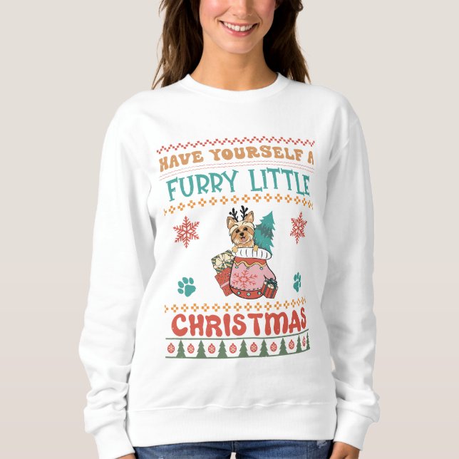 Yorkie Furry Little Christmas Sweatshirt (Front)