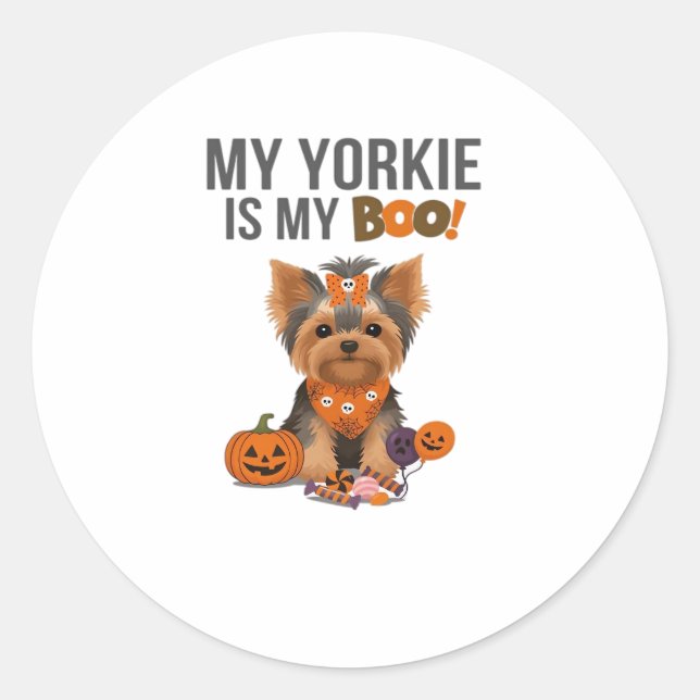 Yorkie Halloween Costume  My Yorkie is My Boo Dog  Classic Round Sticker (Front)