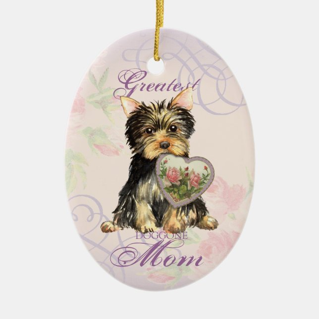 Yorkie Heart Mum Ceramic Ornament (Front)