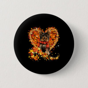 Yorkie Hello Autumn Leaves Heart Fall Thanksgiving 6 Cm Round Badge