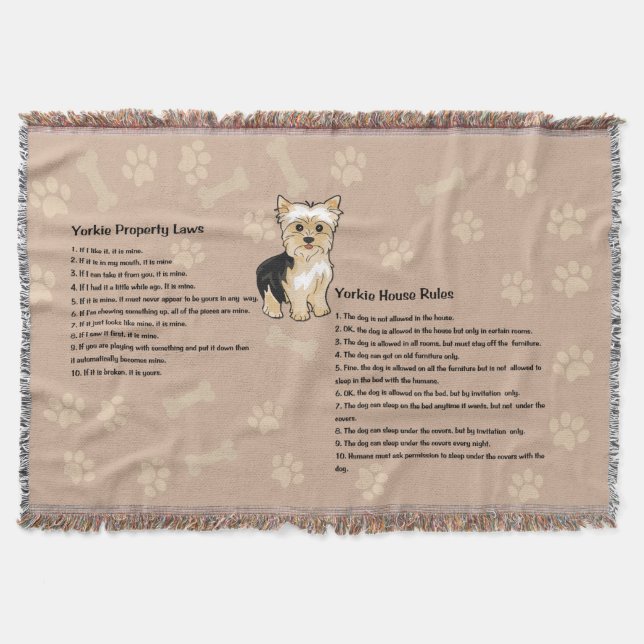 Yorkie House Rules Throw Blanket (Front)