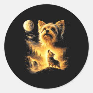 Yorkie Howling to The Moon Dog Lover Fantasy Classic Round Sticker