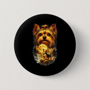 Yorkie howling to the moon vintage 6 cm round badge