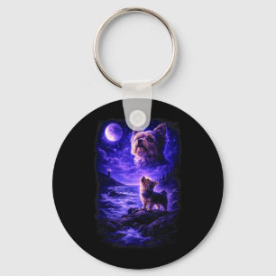 Yorkie Howling to The Moon Vintage Funny Dog Key Ring