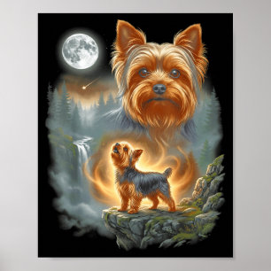 Yorkie howling to the moon vintage funny dog meme poster