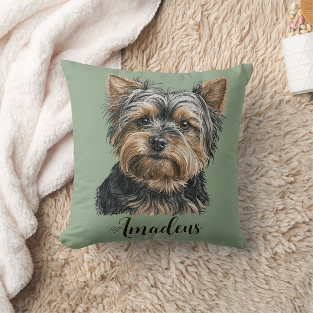Yorkie Illustration Dog Green Home Decor  Cushion (Blanket)