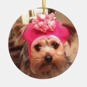 Yorkie in a Hat Ceramic Tree Decoration