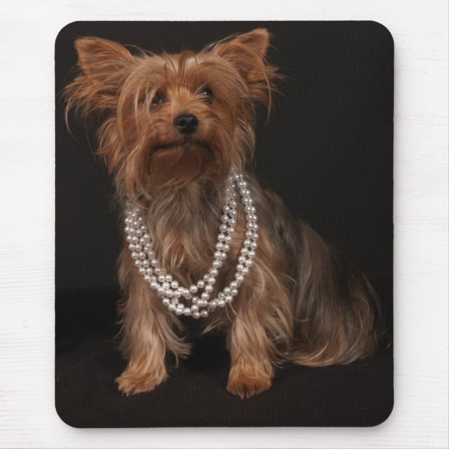 Yorkie in Pearl Necklace Mouse Mat (Front)