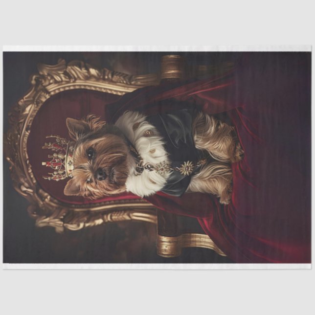 Yorkie in Red Kings Chair Crown Decoupage Tissue Paper (Front)