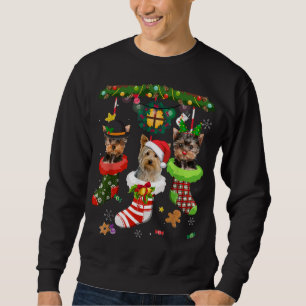 Yorkie In Socks Christmas Santa Hat Xmas Lights Do Sweatshirt