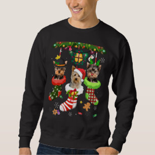 Yorkie In Socks Christmas Santa Hat Xmas Lights Do Sweatshirt