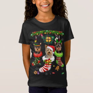 Yorkie In Socks Christmas Santa Hat Xmas Lights Do T-Shirt