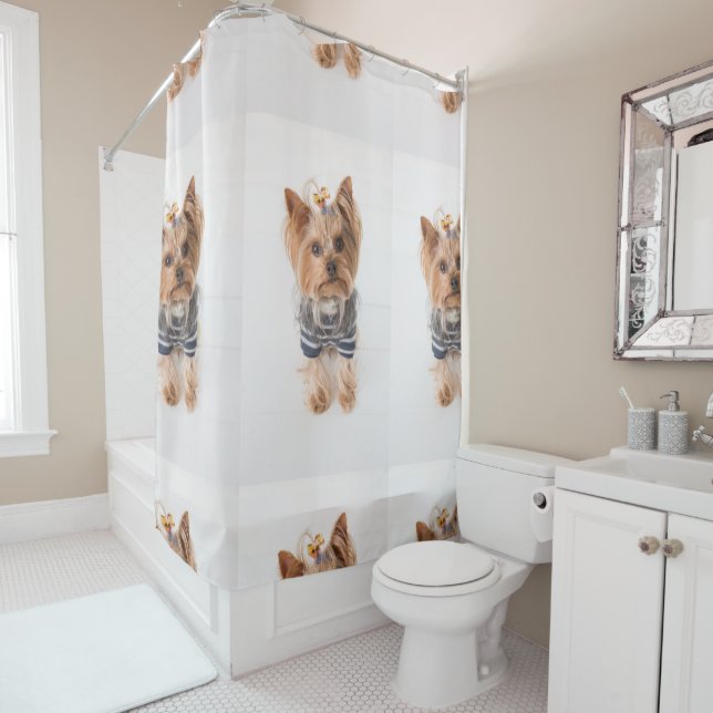 yorkie-in sweater shower curtain (In Situ)
