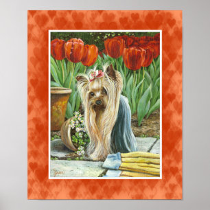 Yorkie in Tulip Garden Canvas Print