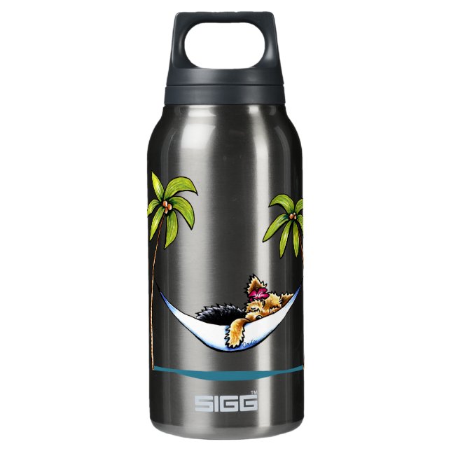 Yorkie Island Princess Off-Leash Art™ Insulated Water Bottle (Front)
