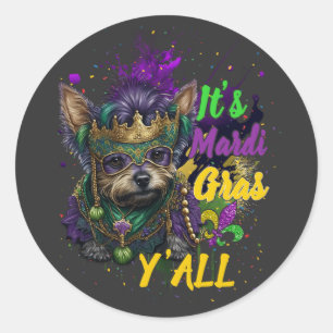 Yorkie It's Mardi Gras Y'all Carnival Masquerade  Classic Round Sticker