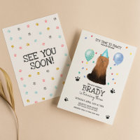 Yorkie Lets Pawty Dog Birthday Invitation Blue
