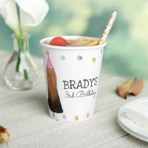 Yorkie Lets Pawty Dog Birthday Party Paper Cup