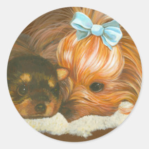 Yorkie Mama with Puppy Classic Round Sticker
