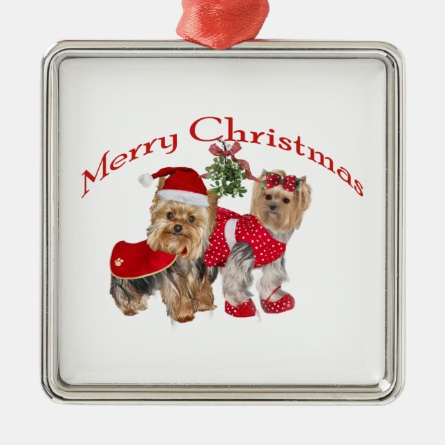 Yorkie Merry Christmas Metal Tree Decoration (Front)