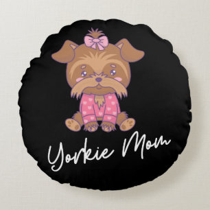 Yorkie Mom 2 Round Cushion