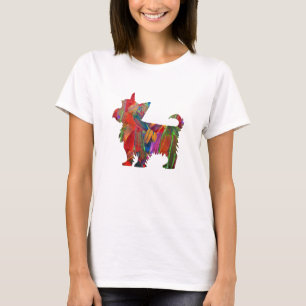 Yorkie Multi Coloured Painted Dog Silhouette T-Shirt