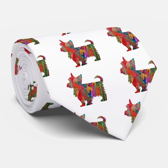 Yorkie Multi Coloured Painted Dog Silhouette Tie (Rolled)